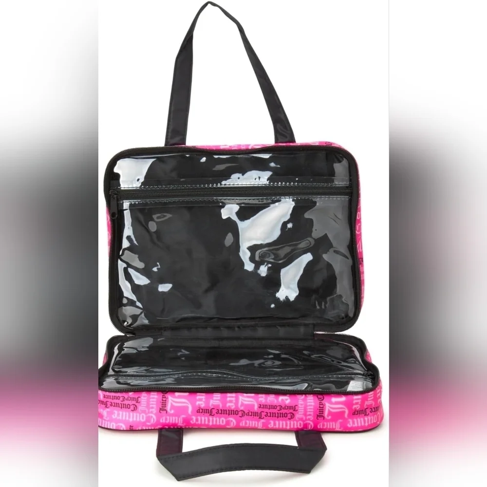 Juicy Couture FuchsiatBlack Logo Print Toiletry/cosmetic Bag. New